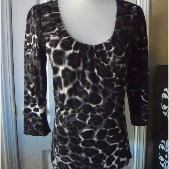 INC KNIT TOP SCOOP NECK 3/4 SLEEVES ANIMAL PRINT SMALL PETITE  SP - Picture 2 of 5
